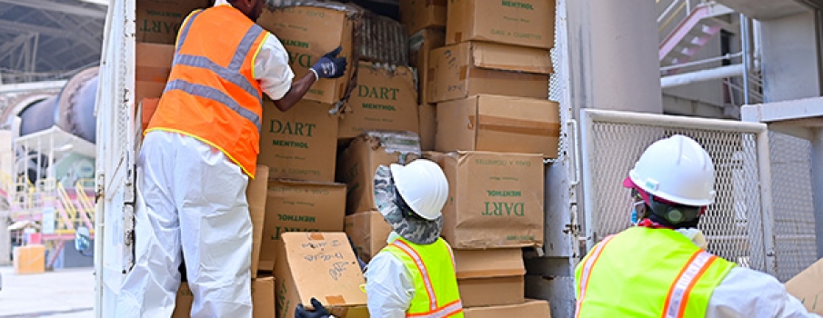 CTOC partners with Carib Cement to destroy thousands of counterfeit cigarettes